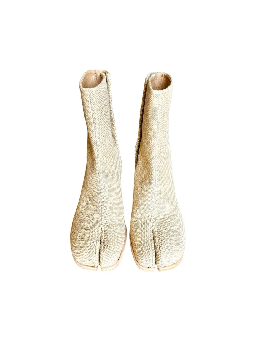 Maison Martin Margiela Beige Split-Toe Mid-Calf Burlap Tabi Boots EURO40